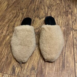 Jenni Kayne Shearling Slip-On Mule Flats In Natural Women's Size 37/US 6.5  NEW!